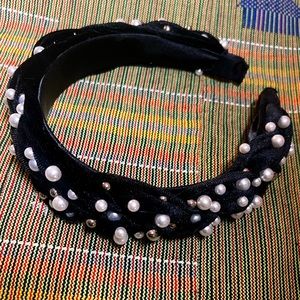 Embellished Jumbo Headband Black w/ Pearls